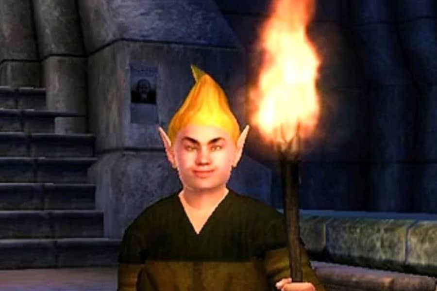 in game picture of The Adoring Fan from The Elder Scrolls IV: Oblivion, one of the most hated video games characters.