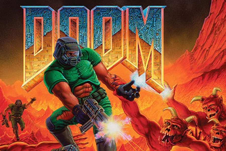 The Official Picture of DOOM with its main character, One of most played video games of all time.