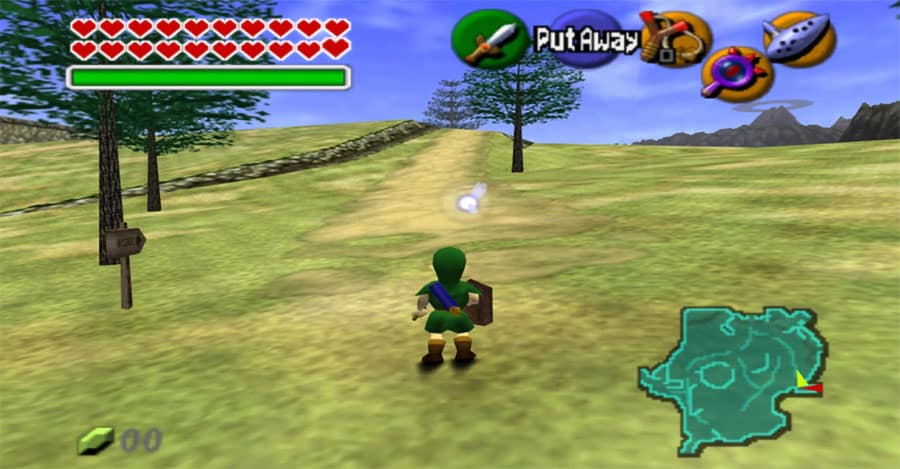 The in Game Picture of The Legend of Zelda: Ocarina of Time featuring Link, One of most played video games of all time.