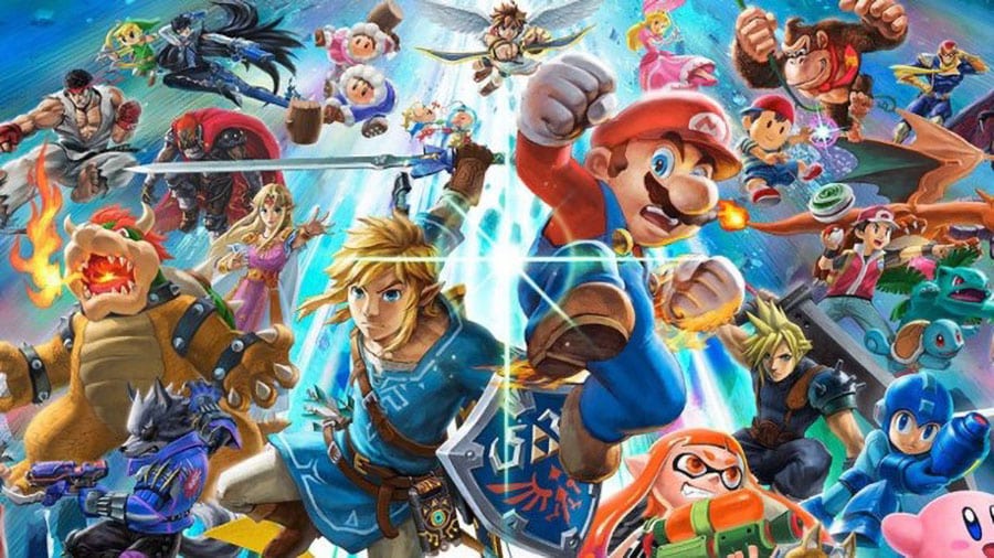 The Official Picture of Super Smash Bros. featuring its many characters, One of most played video games of all time.