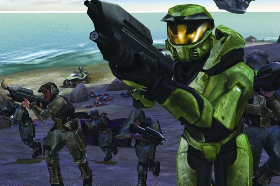 The in Game Picture of Halo: Combat Evolved featuring Master Chief, One of most played video games of all time.