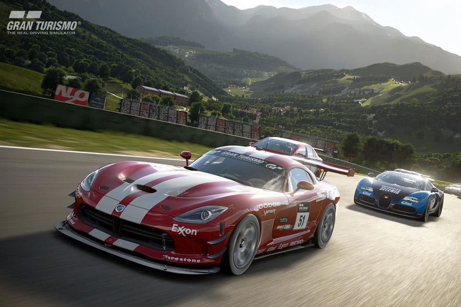 In game picture of Gran Turismo, a Racing game, One of most popular genres of video games.