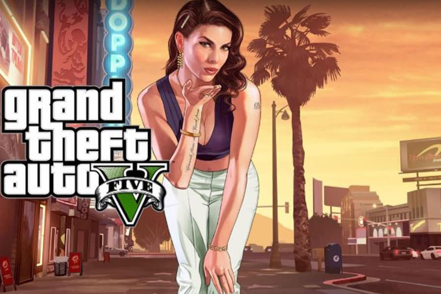 The Official Picture of Grand Theft Auto V featuring a female character, One of The most popular video games in England.