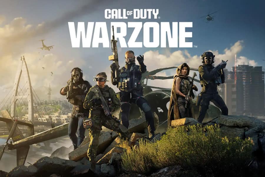 The Official Picture of Call of Duty: Warzone with its many operators on a crash site, One of the most popular video games in Latin America.