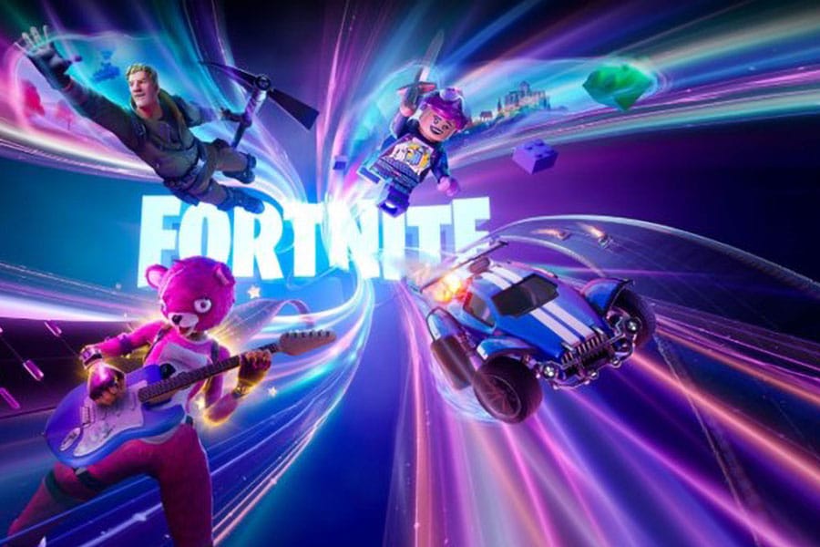 The Official Picture of Fortnite Showcasing Different Modes such as Rocket Racing and Lego, One of the most popular video games in Latin America.