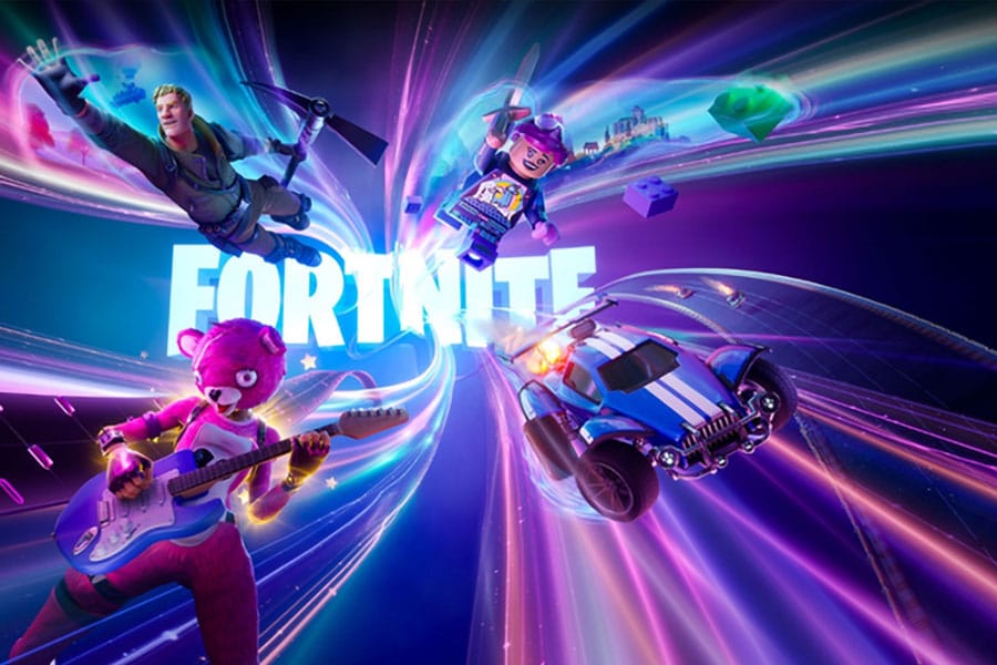 The Official Picture of Fortnite Showcasing Different Modes such as Rocket Racing and Lego, One of the most popular video games in Mexico.