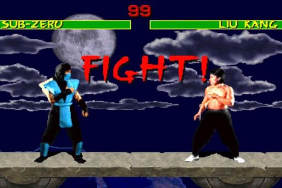 The in game picture of Mortal Kombat Featuring Subzero and Liu Kang, One of most violent video games of all time.