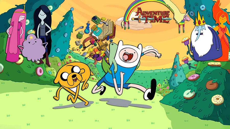 Finn and Jake from Adventure Time in a whimsical scene.