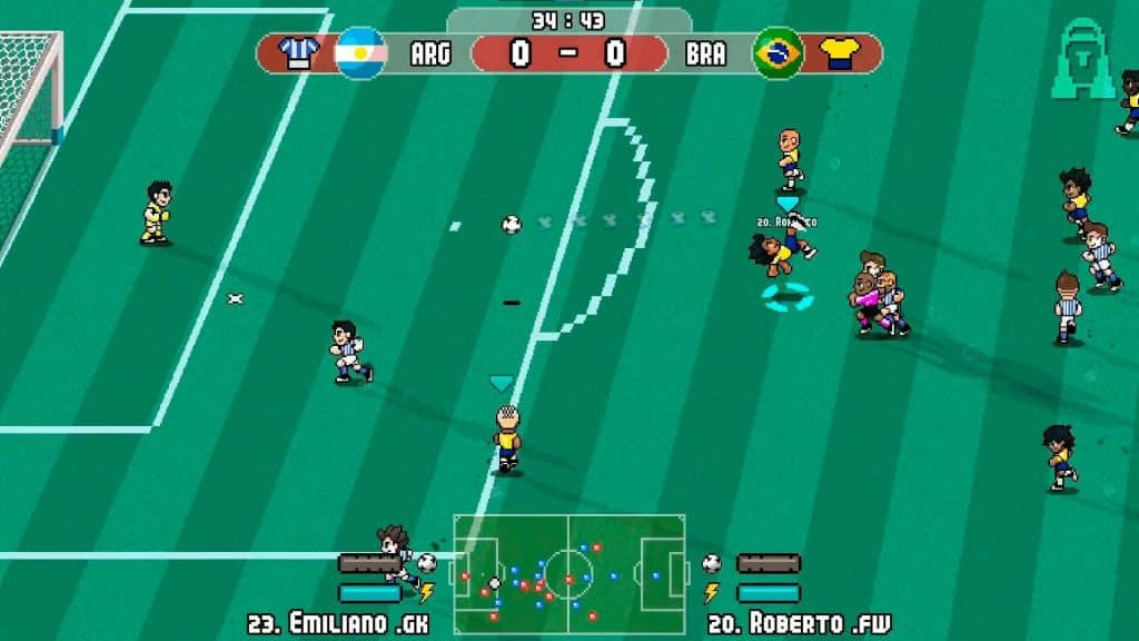 in game picture of Pixel Cup Soccer, One of offline football games for ios.