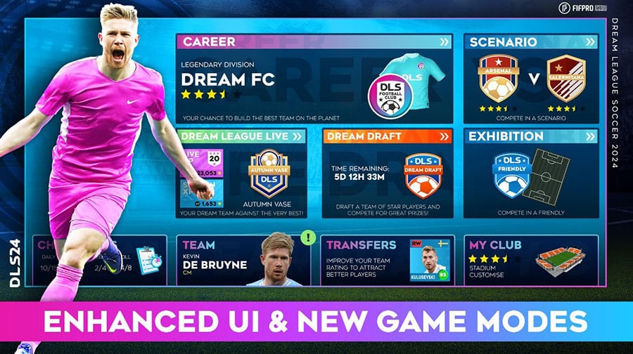 Screenshot of "Dream League Soccer" showing a football match in progress.