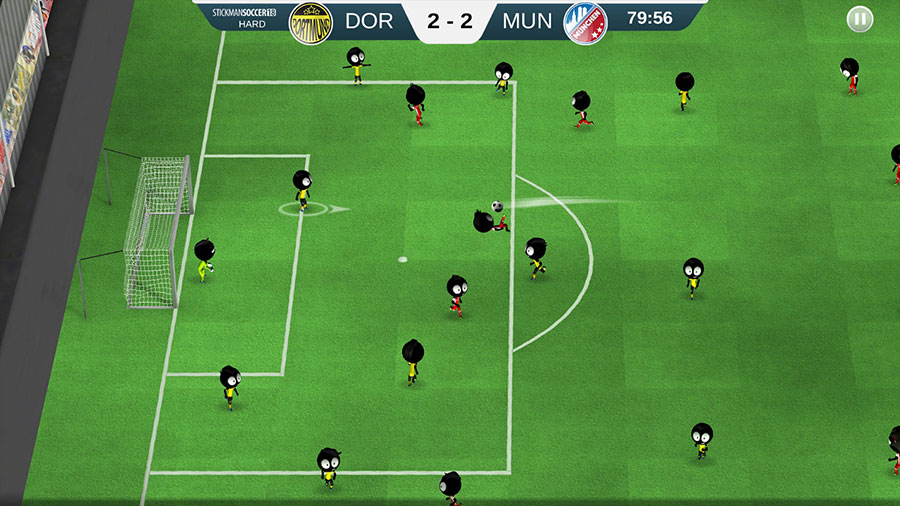 Screenshot of "Stickman Soccer" showing a fast-paced match.