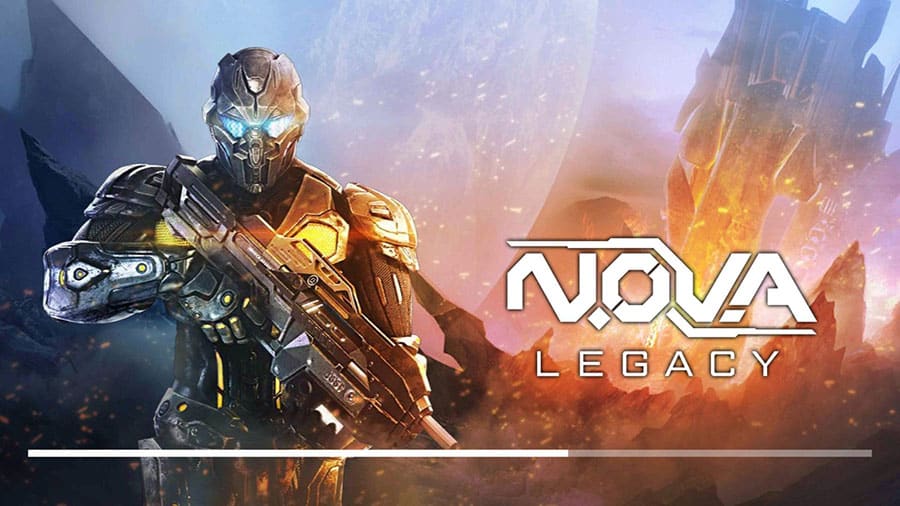 The Official Picture of N.O.V.A. Legacy with its character, One of offline shooting games for android.