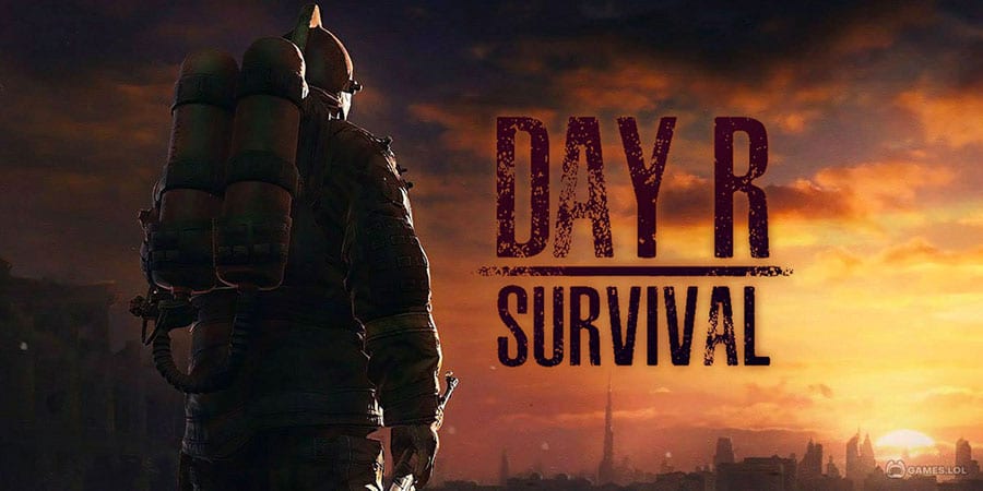 Screenshot of "Day R Survival" with a post-nuclear map and survival elements.