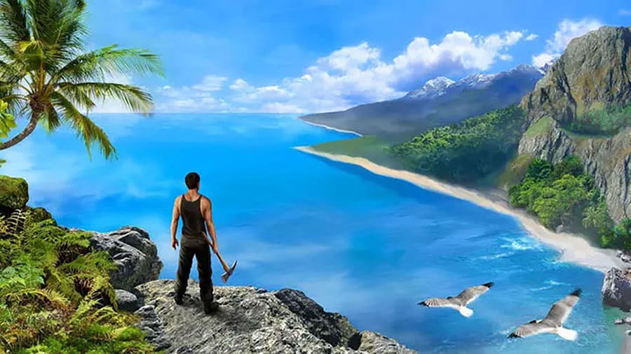 Screenshot of "Ocean Is Home: Survival Island" showing open-world island exploration.