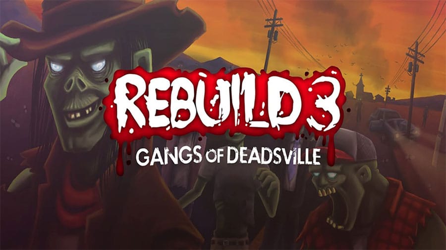 Screenshot of "Rebuild 3: Gangs of Deadsville" with city-building and zombie defense.