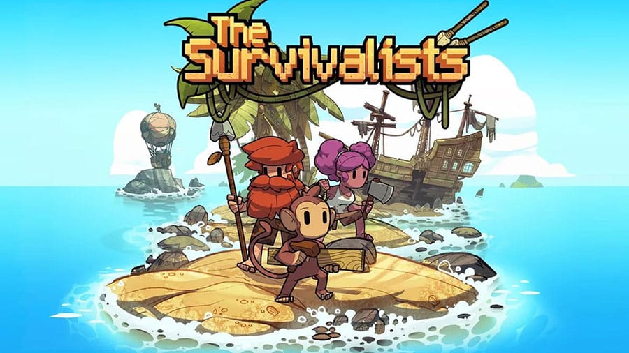 Screenshot of "The Survivalists" with island exploration and monkey companions.