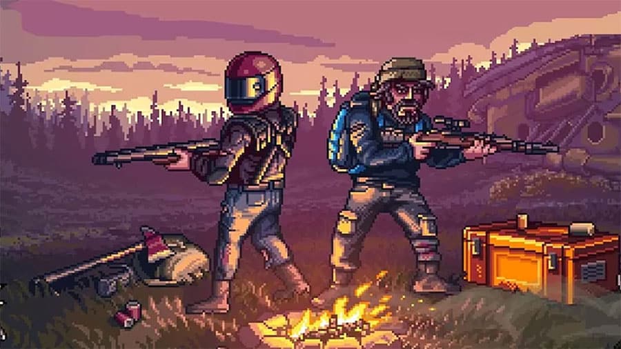 Screenshot of "Mini DAYZ" with pixelated zombie survival gameplay.