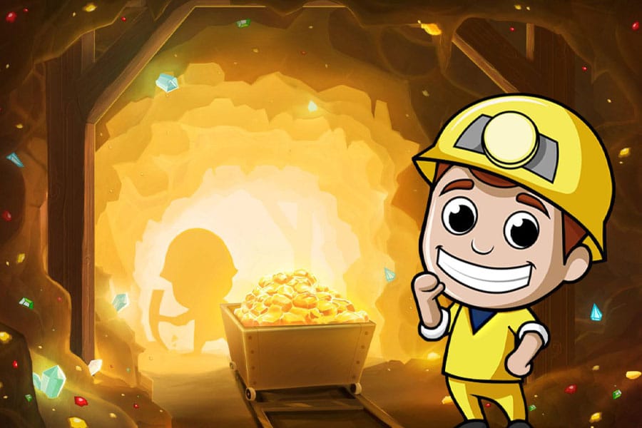 The Official Picture of  Idle Miner Tycoon with its character, One of mobile games to play while watching tv.