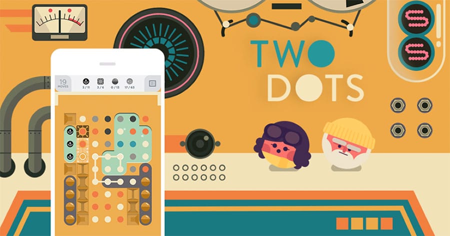 The Official Picture of Two Dots with its characters, One of mobile games to play while watching tv.