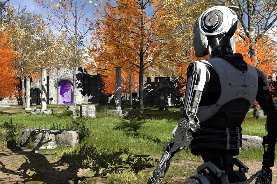 The Talos Principle game screen with philosophical puzzles.