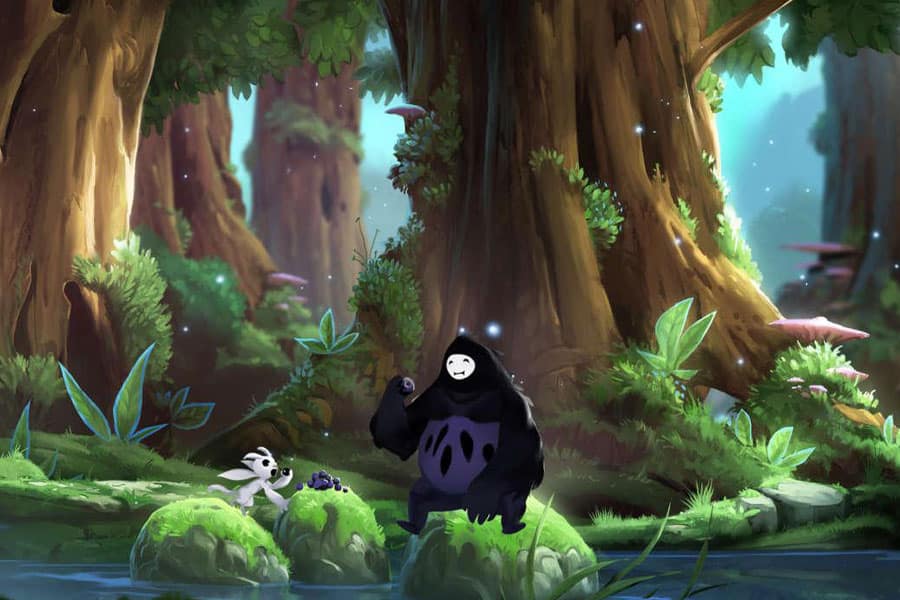 in game Picture of Ori and the Blind Forest with its characters and visuals, One of problem solving games for kids.