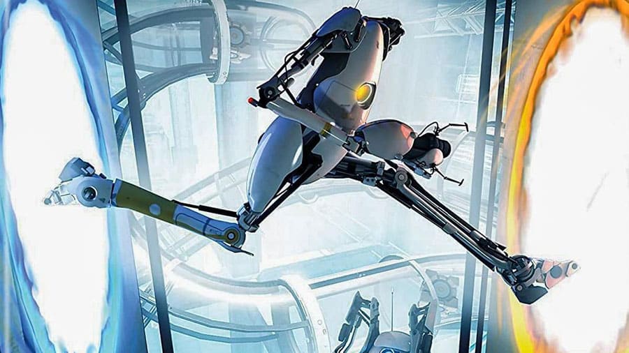 The Official Picture of Portal 2 with two of its main characters, One of problem solving games for kids.