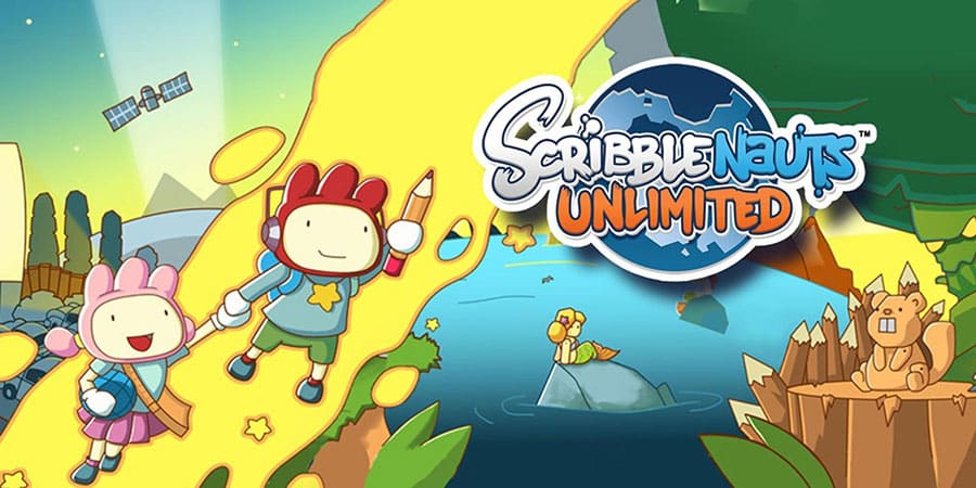 The Official Picture of Scribblenauts Unlimited with its characters, One of problem solving games for kids.