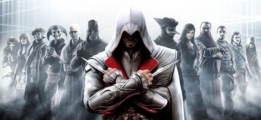 a picture of Assassin's Creed with its characters, upcoming movies based on video games.