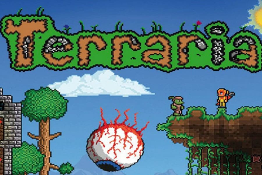 The Official Picture of Terraria featuring its Gameplay elements, One of video games to play on Chromebook .