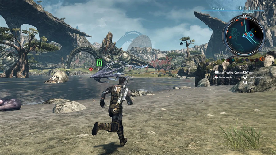 Xenoblade Chronicles X gameplay screen.