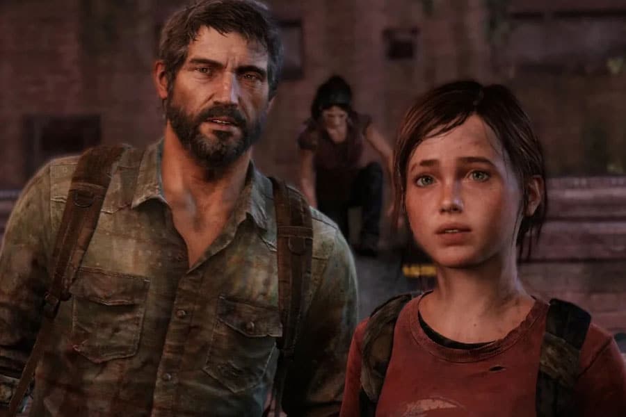 The Last of Us game screen with Joel and Ellie.