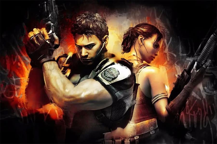 The Official Picture of Resident Evil 5 Featuring its two main characters, One of video games with black main characters.