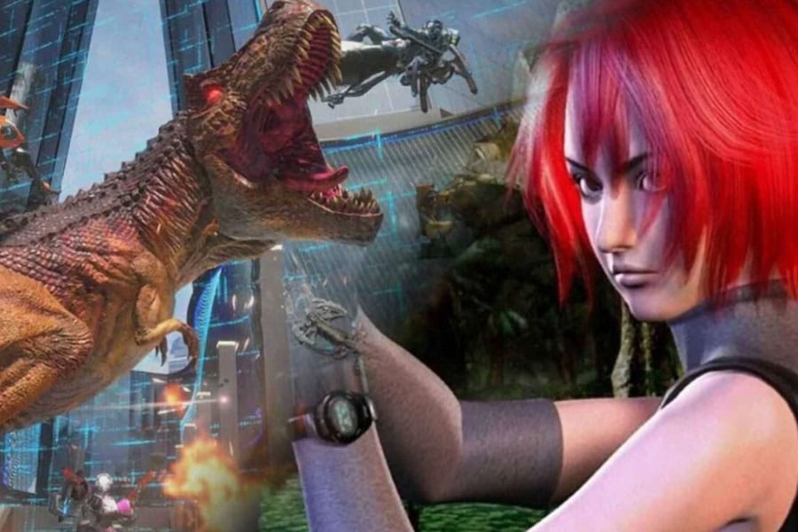 The Official Picture of Dino Crisis Featuring its main character, One of video games with dinosaurs.