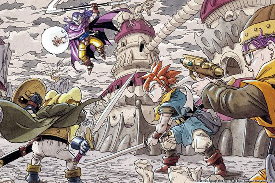 The Official Picture of Chrono Trigger featuring its characters, One of video games with time travel.