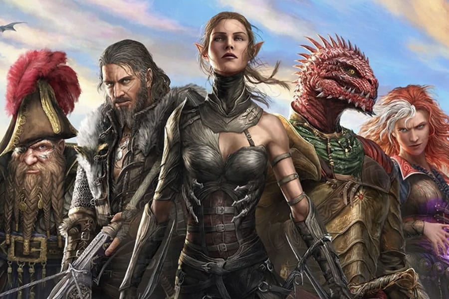 The Official Picture of Divinity: Original Sin 2 with its main characters, One of video games without internet.