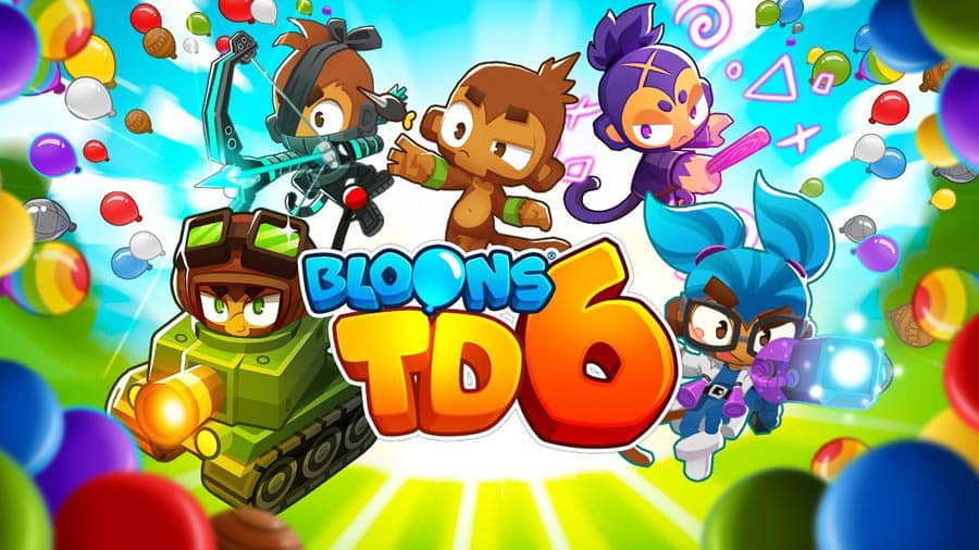 The Official Picture of Bloons TD 6 with its characters, One of best tower defence games for android.