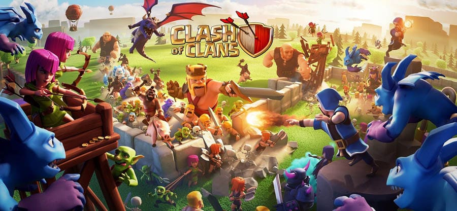 The Official Picture of Clash of Clans with its characters, One of best tower defence games for android.