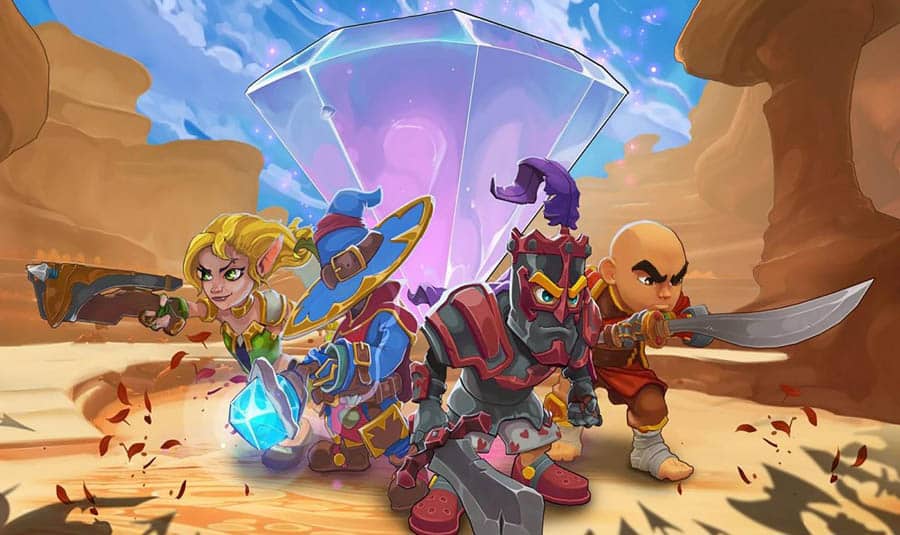 The Official Picture of Dungeon Defenders: Awakened with its characters, One of best tower defense games on ps5.