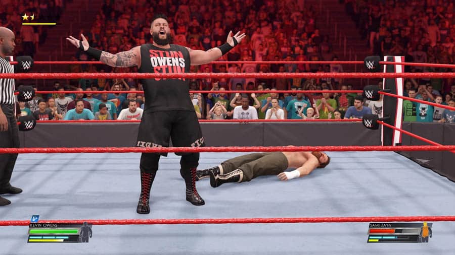 An official picture of the game, featuring Kevin Owens and Sami Zayn.