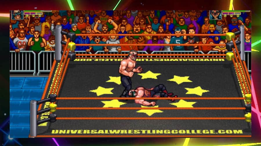 A wallpaper of RetroMania Wrestling, one of the best wrestling games on pc.