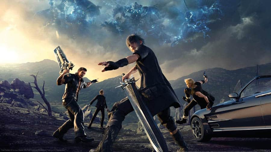 The Official Picture of Final Fantasy XV with its characters, One of best aaa games on pc.