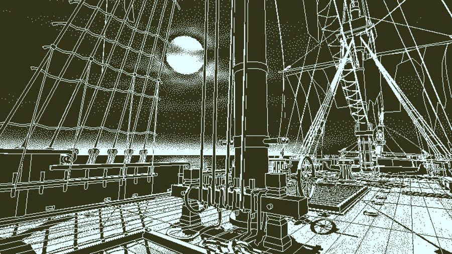 A wallpaper of Return of the Obra Dinn, one of the best adventure games for mac.