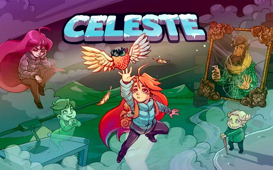 The Official Picture of Celeste with its characters, One of best arcade games for Mac.