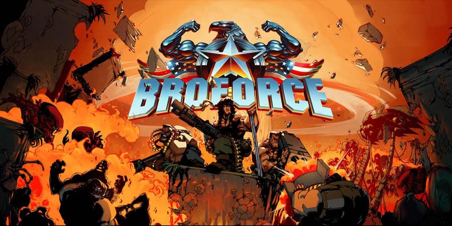 The Official Picture of Broforce with its characters, One of best arcade games for ps4.