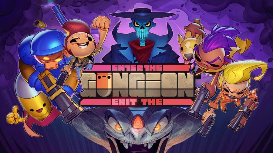 The Official Picture of Enter the Gungeon with its characters, One of best arcade games for ps4.