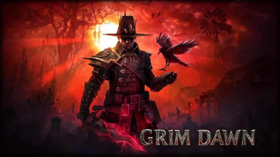 The Official Picture of Grim Dawn with its character, One of best arcade games on steam.