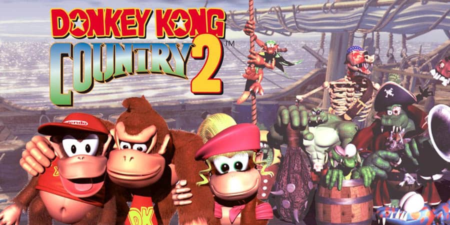 The Official Picture of  Donkey Kong Country 2: Diddy’s Kong Quest with its characters, One of best emulator games for ios.