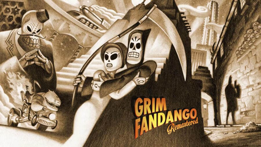 The Official Picture of Grim Fandango Remastered with its characters, One of best retro games on steam.