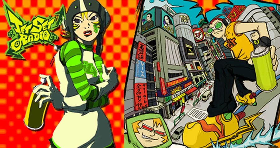 The Official Picture of Jet Set Radio with its characters, One of best retro games on xbox.