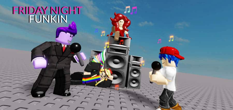 The Official Picture of Friday Night Funkin' Roblox with its characters, One of Best Rhythm Games on Roblox.